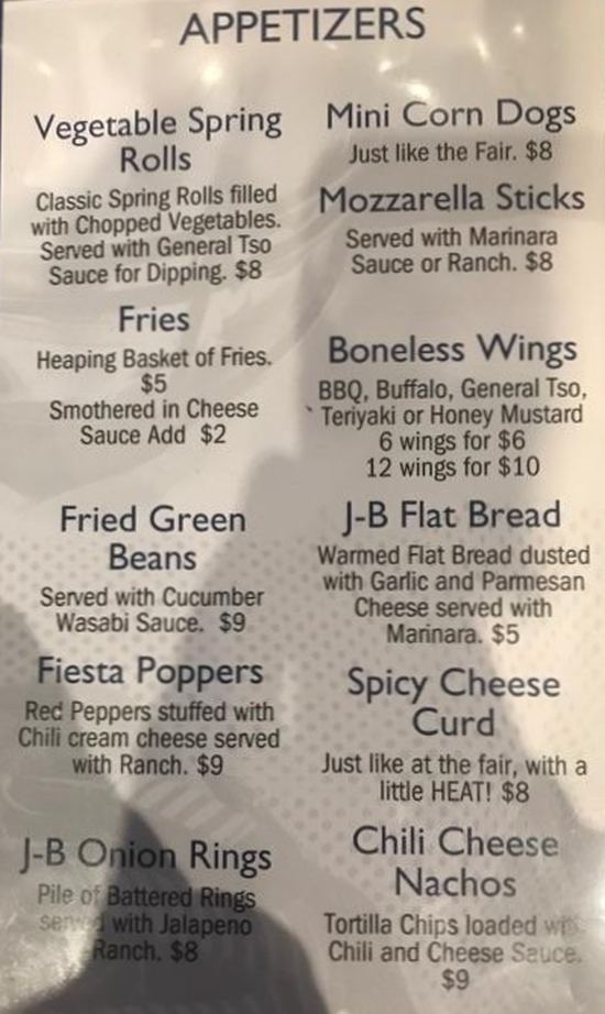 Page 1 of menu, Jonny B's Mankato, MN